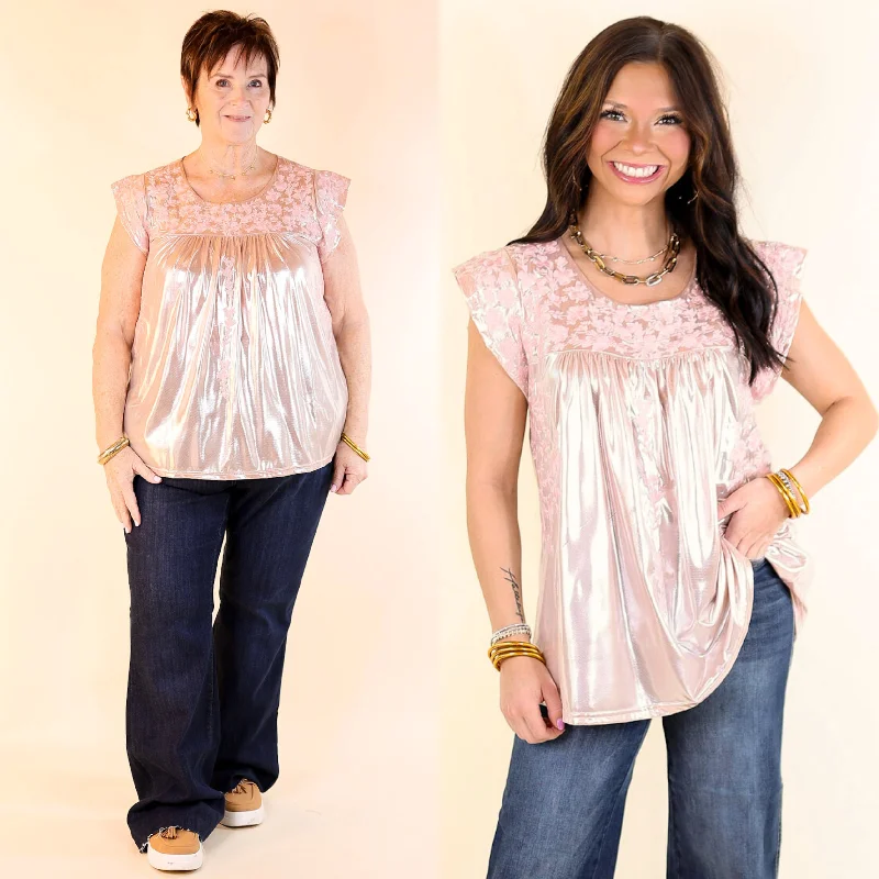 The Thrill Of It Floral Embroidered Metallic Top in Blush Pink