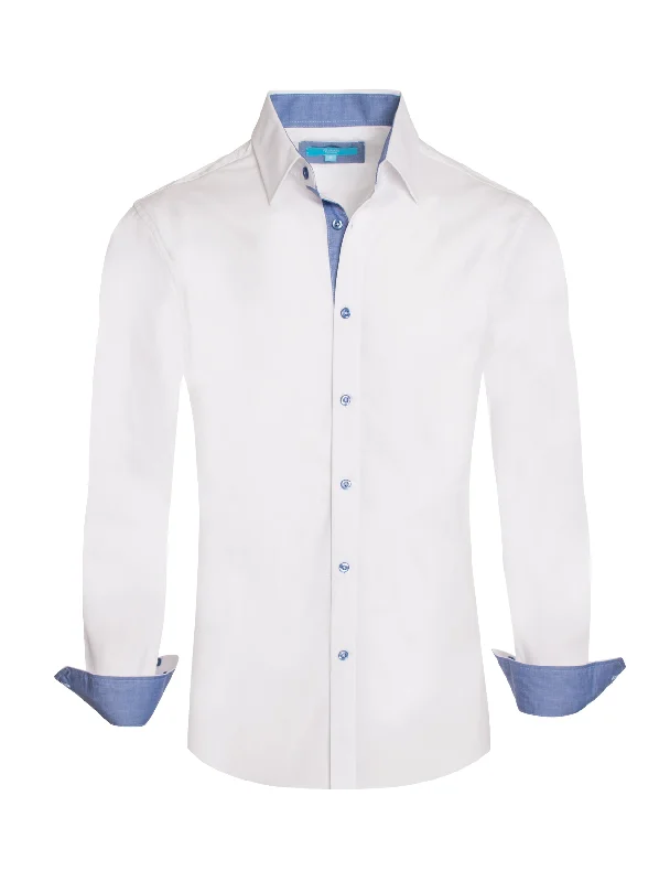 White Solid Cotton-Stretch L/S Shirt (4020)