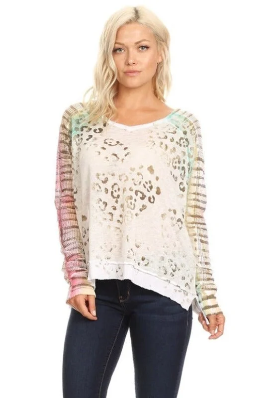 T-Party Neon Rainbow Fishnet Art Dye Animal Knit Top Bold Women's Animal Print