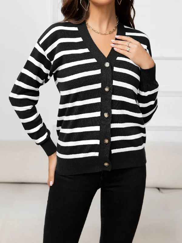 Cristal Striped Dropped Shoulder Knit Cardigan Country