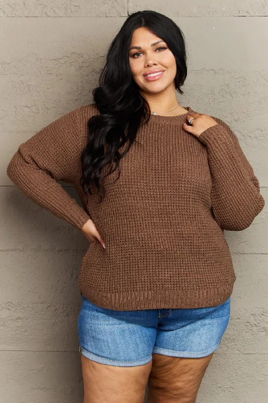 Jessica Breezy Days High Low Waffle Knit Sweater garde